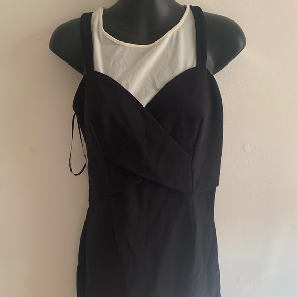 MARCIANO black bodycon midi Dress with white neckline - Picture 3 of 5